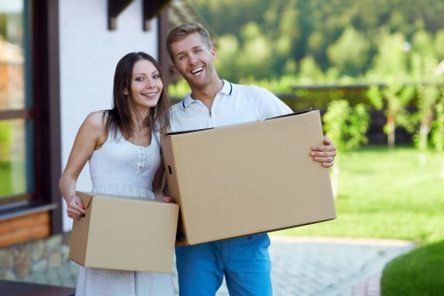 Packed moving boxes and furniture for a Uxbridge move