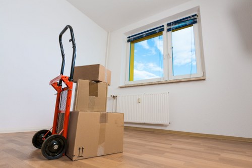 Moving van and boxes for a local Uxbridge home relocation