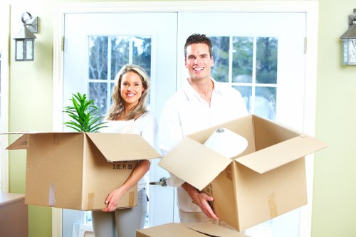 Packed boxes and furniture ready for local removals